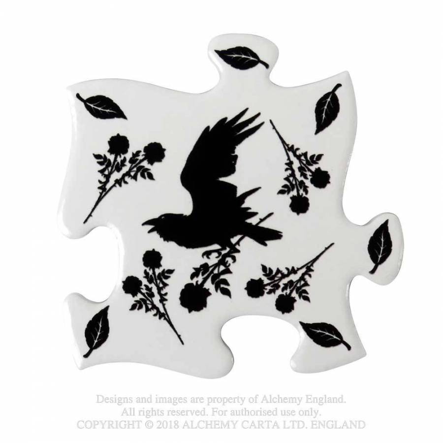 Alchemy Gothic CT3 Ceramic Raven & Rose Trivet