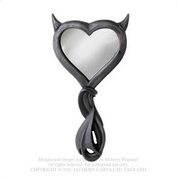 Devil's Heart Hand Mirror (Black) (V80B) ~ Mirrors | Alchemy England