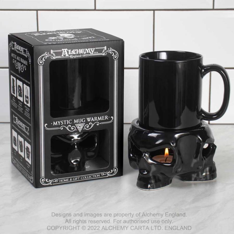Alchemy Triple Skulls Black Cup With Candle Holder Mug Warmer
