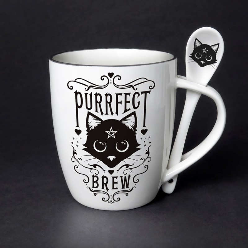 Purrfect Brew: Mug and Spoon Set (ALMUG20) ~ Mugs | Alchemy England