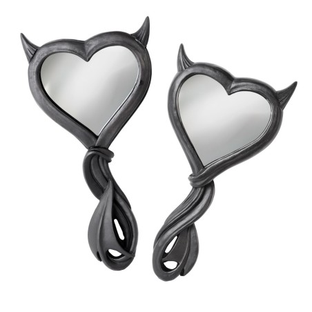 Devil's Heart Hand Mirror (Black) (V80B) ~ Mirrors | Alchemy England